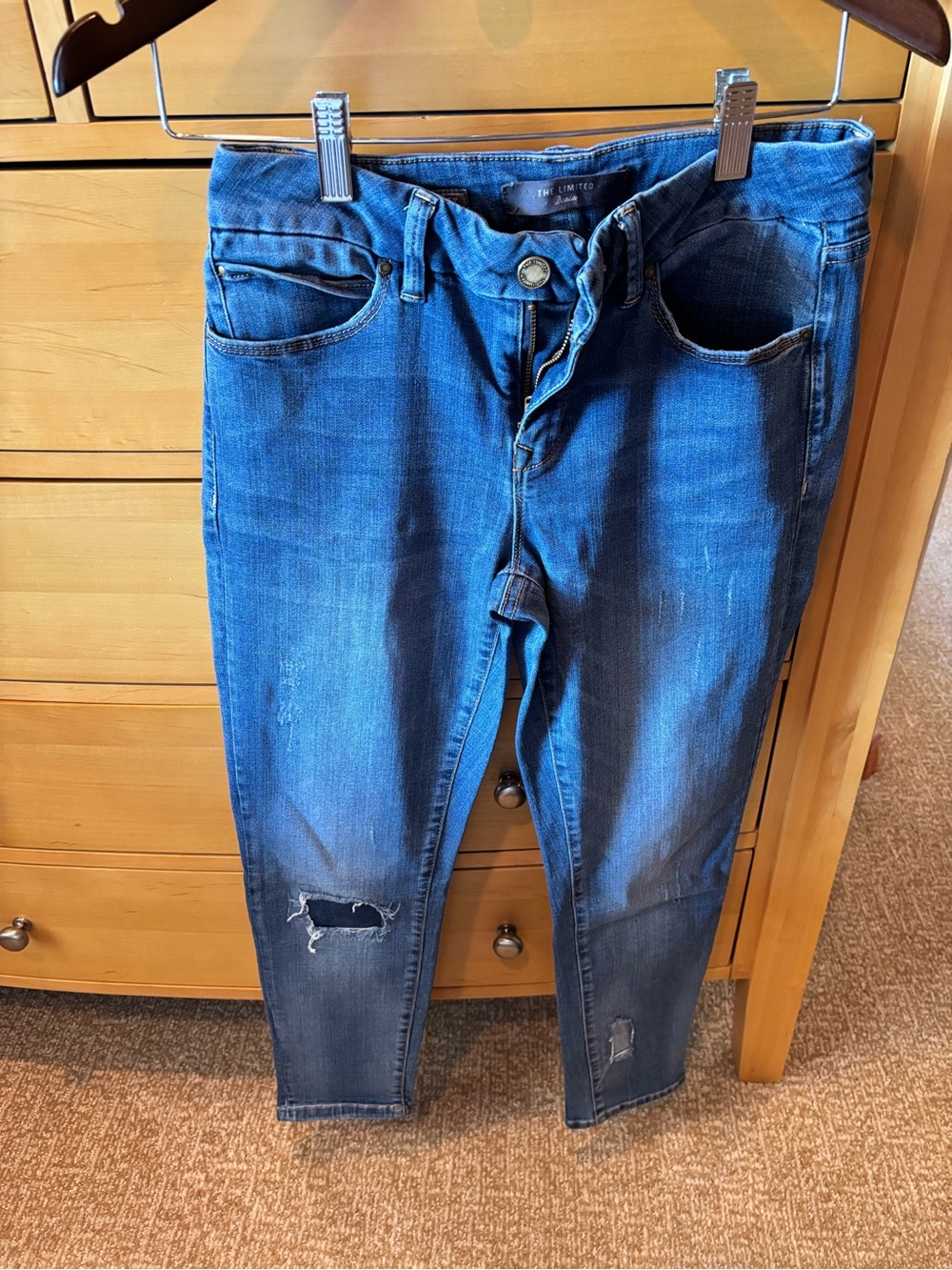 The Limited Women's Blue Cropped Distressed Skinny Jeans